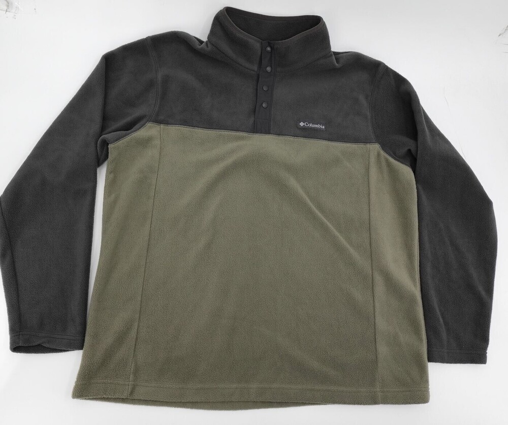 Columbia Fleece Pullover Mens XL Olive Colorblock Half Snap Outdoor Hiking Warm